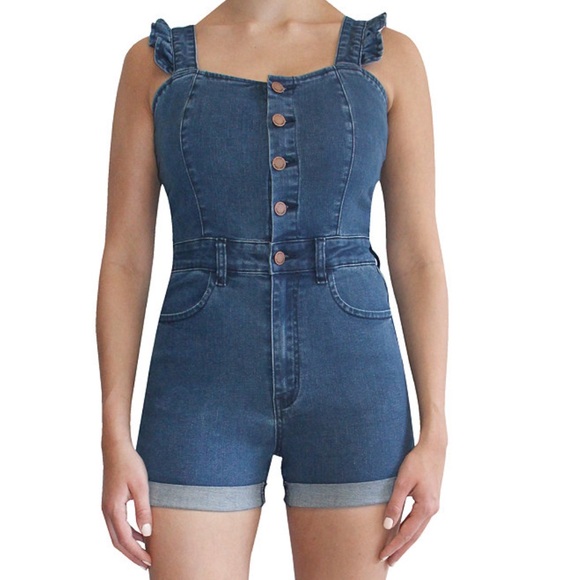 Almost Famous Blue Denim Romper size Large - Picture 3 of 6